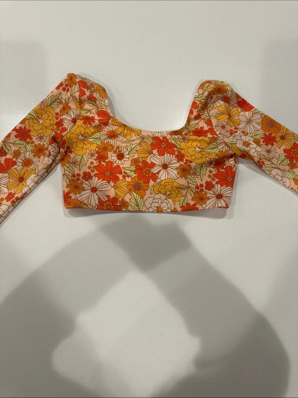 Floral Two-Piece Swim Set in Orange, Yellow & Cream
